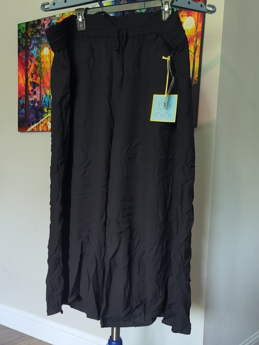 CeCe Black Wide-Leg Maxi Pants with Elastic Waist